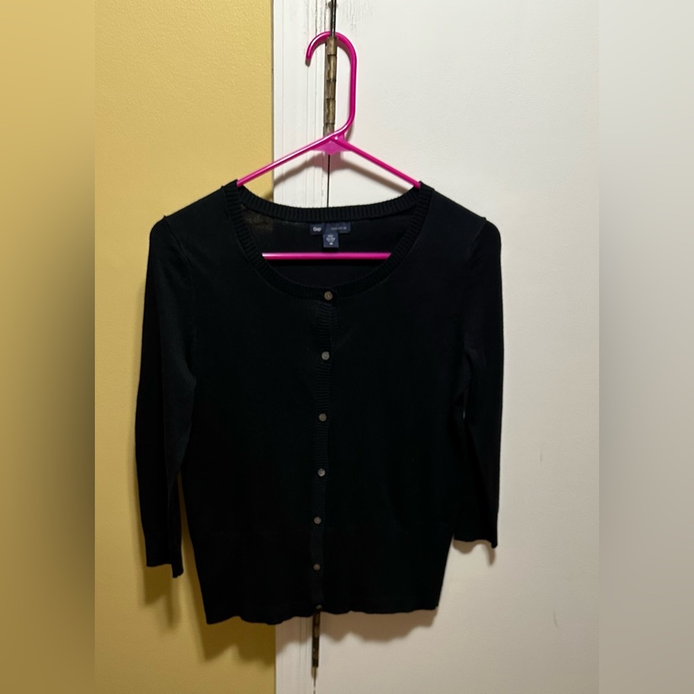 GAP Black Silk-Blend 3/4th Sleeve Button Down Cardigan (XS)